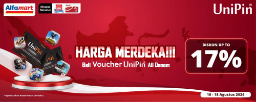 HARGA MERDEKA – Beli Voucher UniPin di Alfamart Mulai 10Ribu, Dapatkan DISKON MERDEKA hingga 17%!